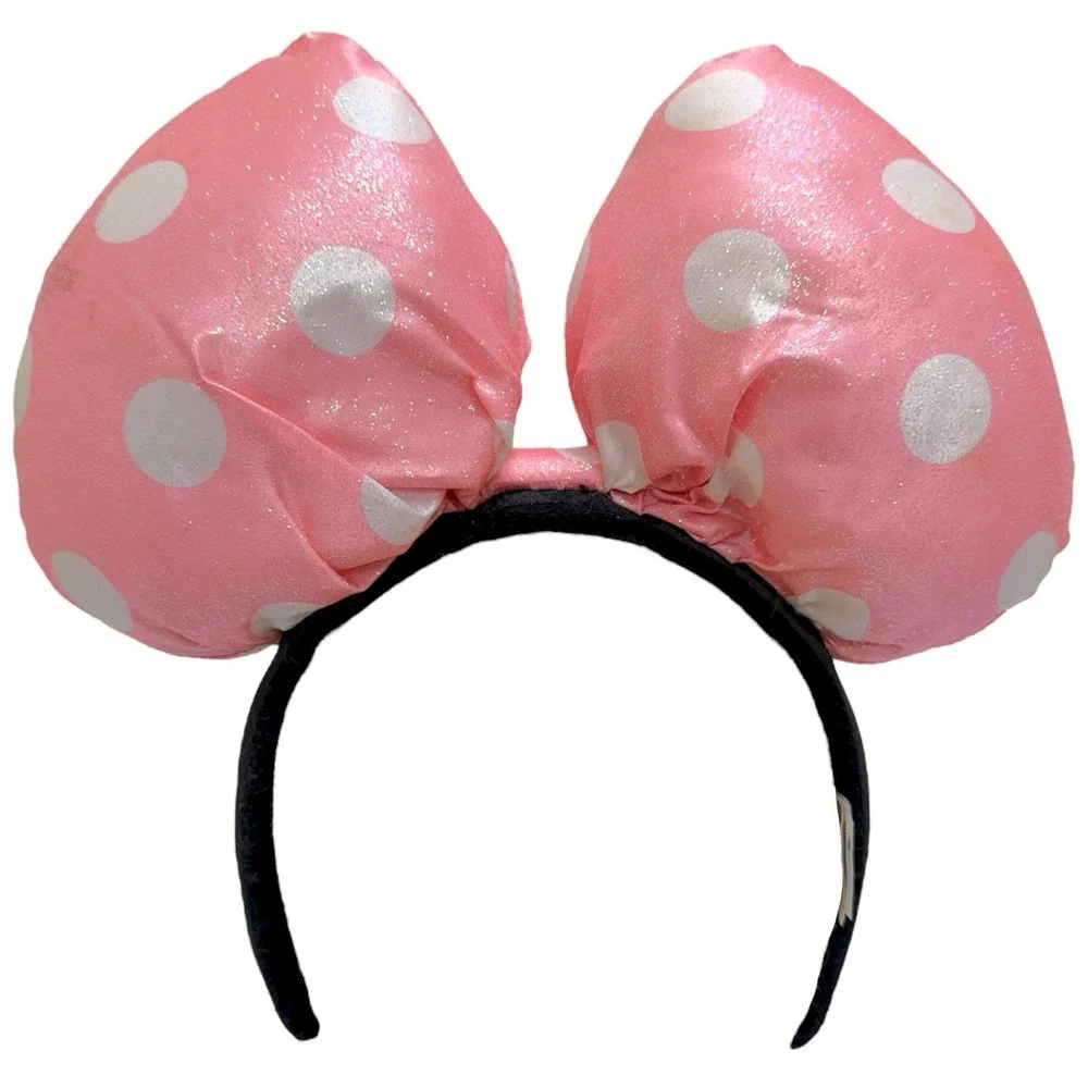 Disney Parks Minnie Mouse Glittery Super Pink & Silver Polka Dots Bow Headband